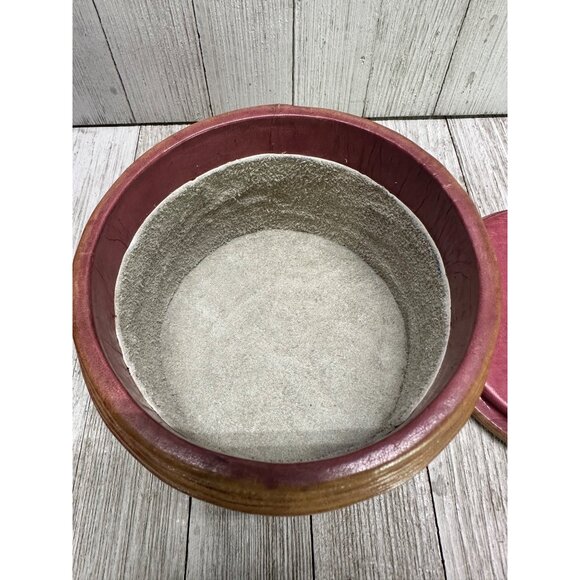 Vintage Leatherbound Decorative Symbols Storage Trinket Box 5" Diameter with Lid - Picture 6 of 12